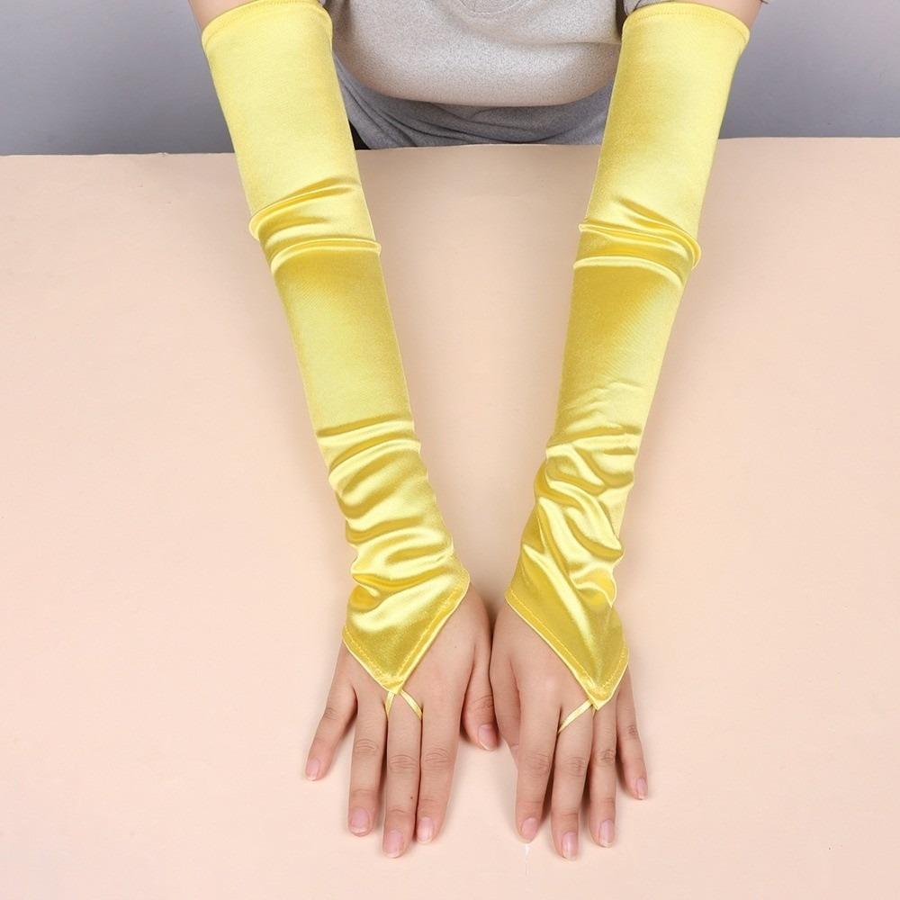 Satin Hook Finger Gloves Solid  Retro Long Fingerless Gloves New Women Gloves  Wedding Bride