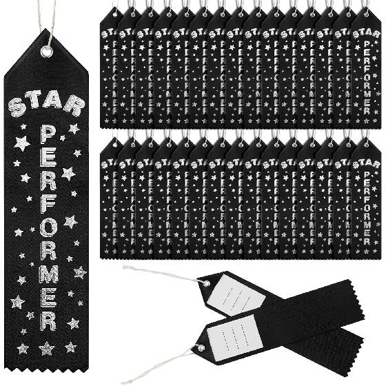 Tigeen 100 шт. Черные ленты для награждения  Звездный исполнитель , Почетная грамота с карточкой мероприятия и веревочкой, Лента для медали за участие для детей в школе 100