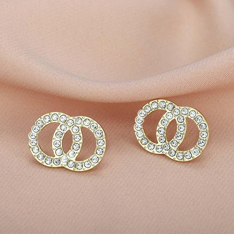 Hollow Double Circles Round Twist Knot Crystal Full Rhinestone Stud Earring for Women Temperament Wedding  Zircon Girl Gift