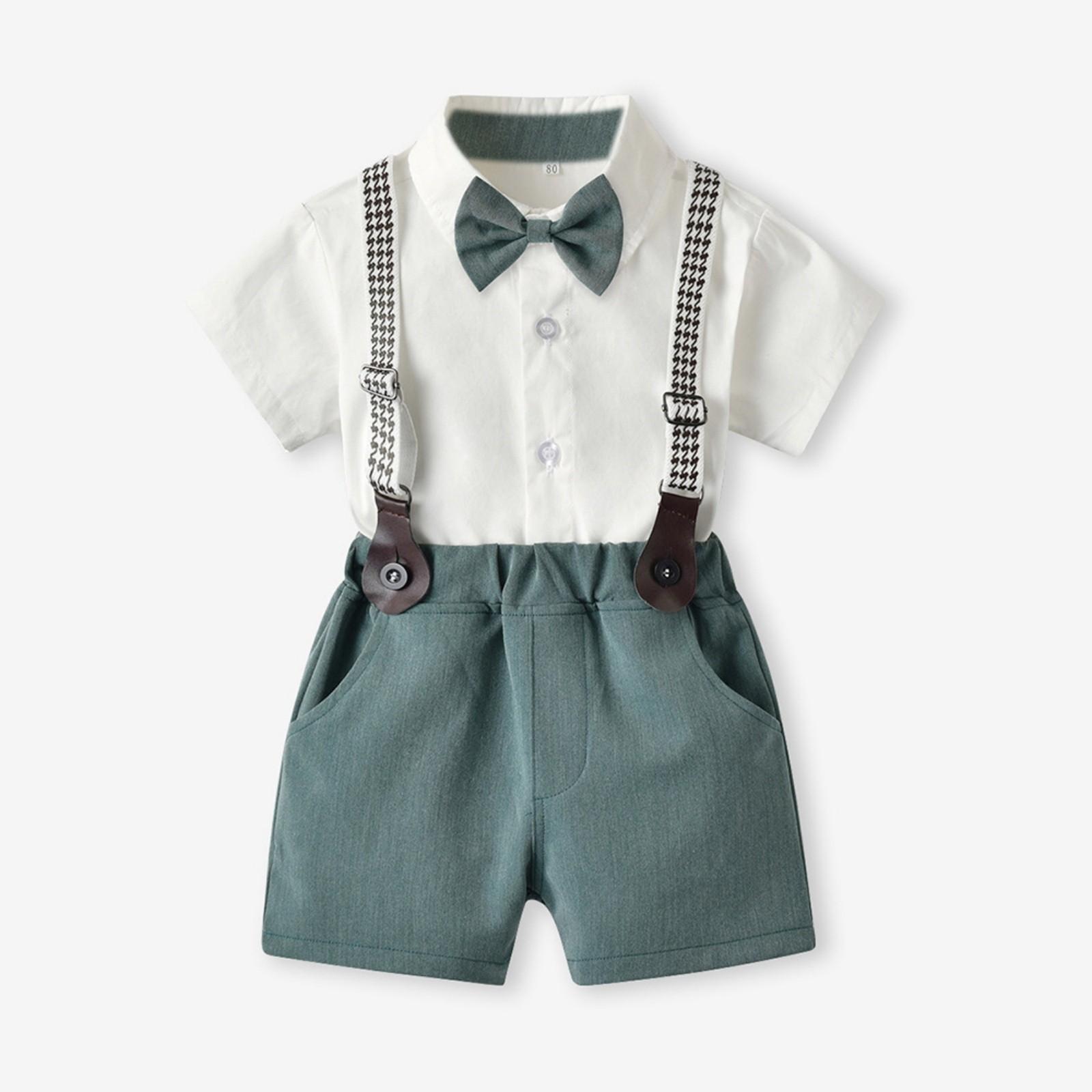 

Дитячі Літні Сорочки з Коротким Рукавом та Шорти Повсякденний Костюм з Двох Предметів для Хлопчиків 130 зелений