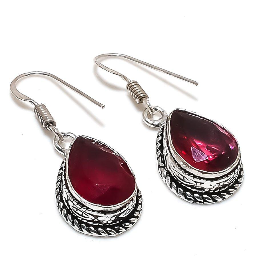 Natural Pink Rubillite Gemstone 925 Sterling Silver Jewelry Earring 1.42  AE-12500