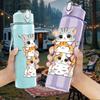 1PC Stacked Cute Kitten Cat Print 750ml Color Plastic Sports Water Bottle Leakproof Flip Straw Lid Suitable for Sports Office Home Use