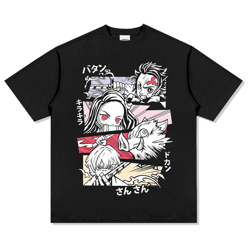 

Летняя мужская футболка с коротким рукавом, с принтом аниме «Клинок, рассекающий демонов», в американском взрывном стиле, повседневная, свободного кроя, универсальная, тяжелая S