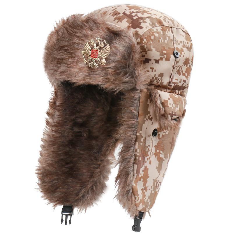 Winter Fleece-Lined Russian-Style Trooper Hat With Embroidered Patch Windproof Warm Ear Protection Cap Men Women