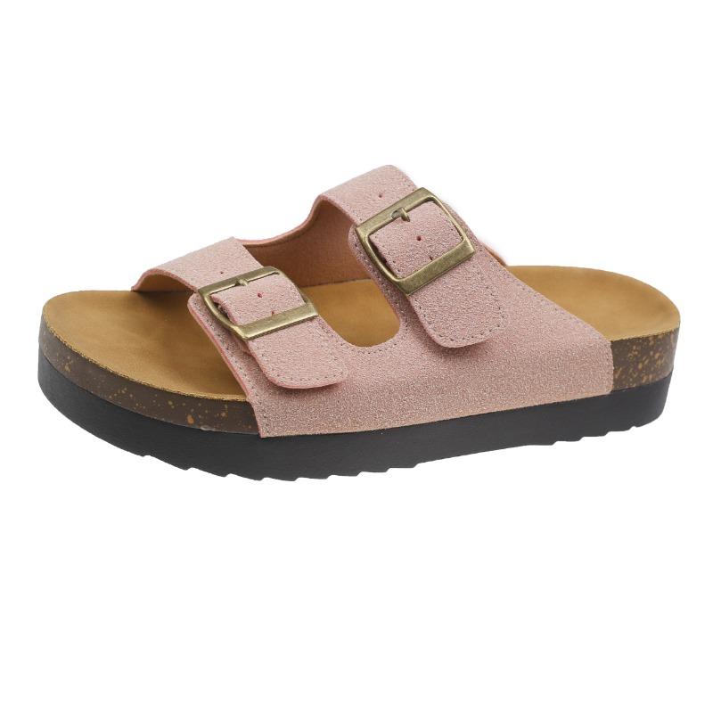 New Retro One-line Casual Beach Shoes for Women with Thick Soles and Soft Leather Slippers