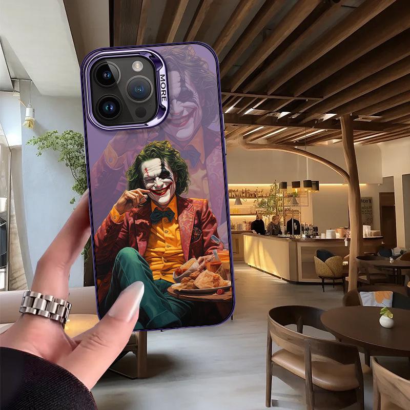 Clown Personality Electroplated Silver Case for Apple iPhone 11, 12, 13, 14, 15 Pro Max - Drop-Proof, European & American Style
