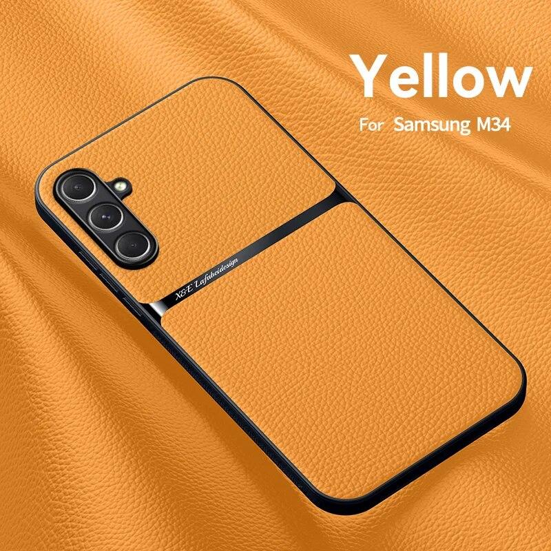 Pro Samsung Galaxy M34 5G Pouzdro Magnetický držák do auta Kožená Pouzdra na telefon Pro Samsung M34 M 34 5G SM-M346B Nárazuvzdorný zadní kryt