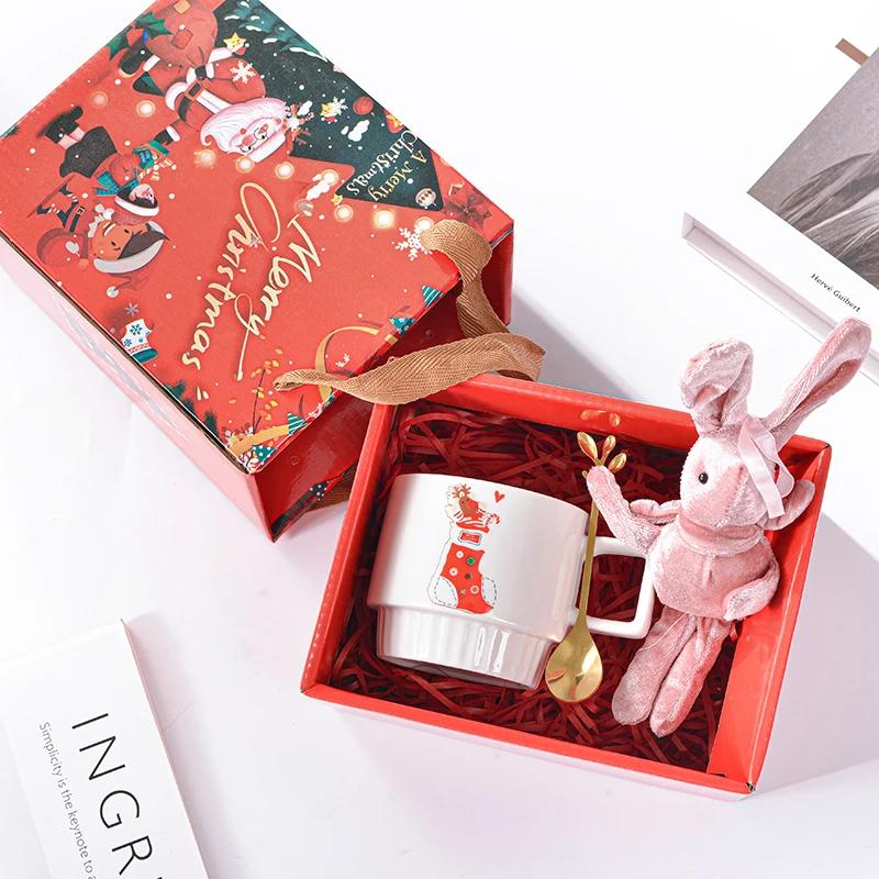 

Christmas Ceramic Mug Santa Claus Pattern Coffee Milk Juice Tea Cup with Lid and Spoon Cafe Home Decoration Couples Xmas Gift 201-300ml