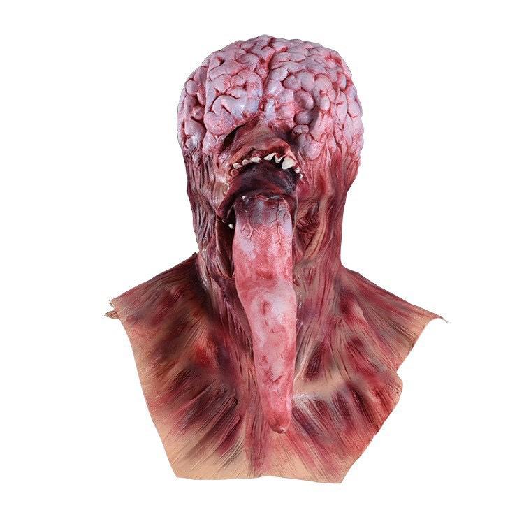 New Scary Brain-Mimicking Mask with Long Tongue, Faceless Monster Latex Mask Tongue-protruding brain m