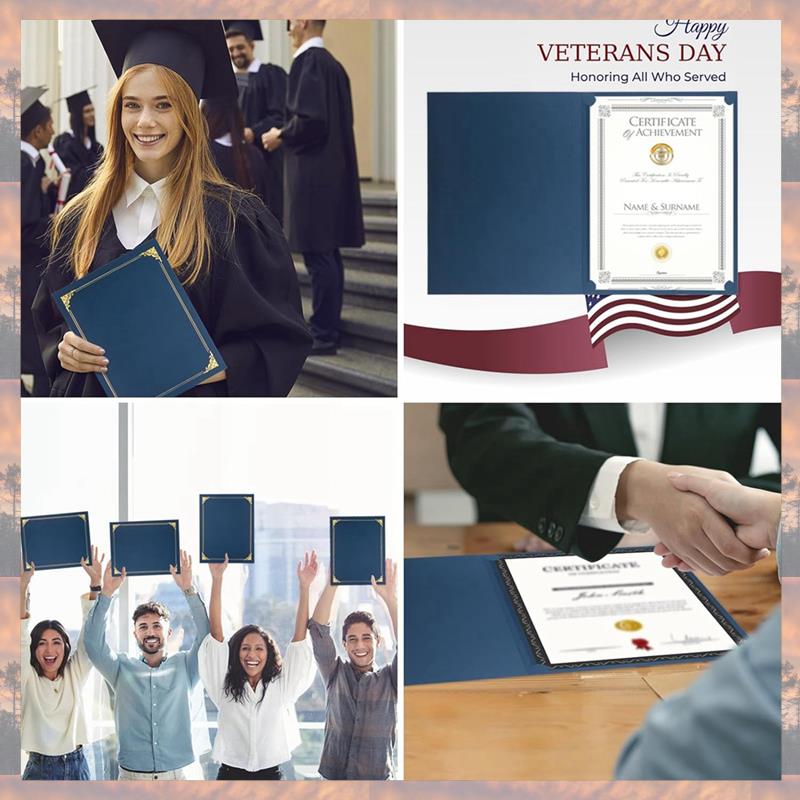 2025 Trend 10 Piece Certificate Holders, Diploma Holders Certificate Covers With Gold Foil Border Blue Paper For Letter Size 8.5