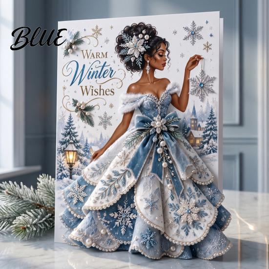 Elegant Angel Art Greeting Cards 3D Christmas Card Pop Up Holiday Blessing Poinsettia Three Dimensional Keepsake Snowflake Dress Seasonal Lady Xmas