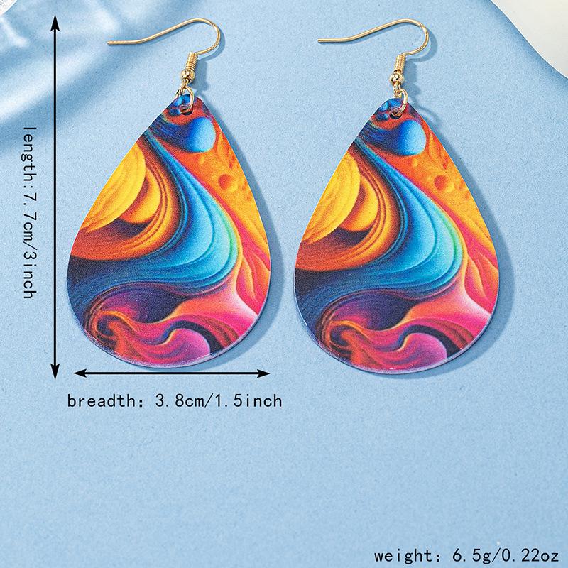 Trendy European & American Colorful Oil Painting Water Drop Earrings: Bold, Stylish Design for Women’s Everyday Wear & Parties.