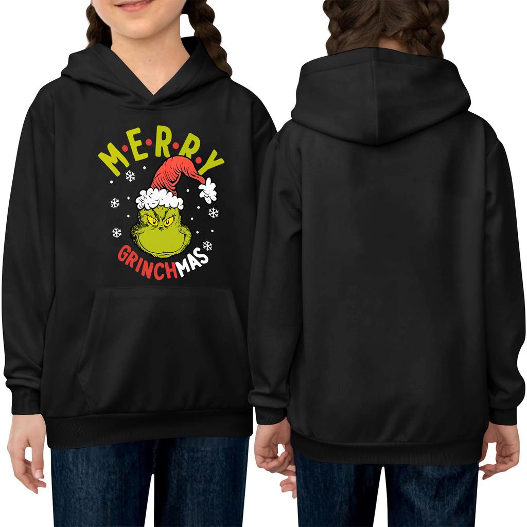 Barne langermet løstsittende genser med hette, snøring og ensfarget