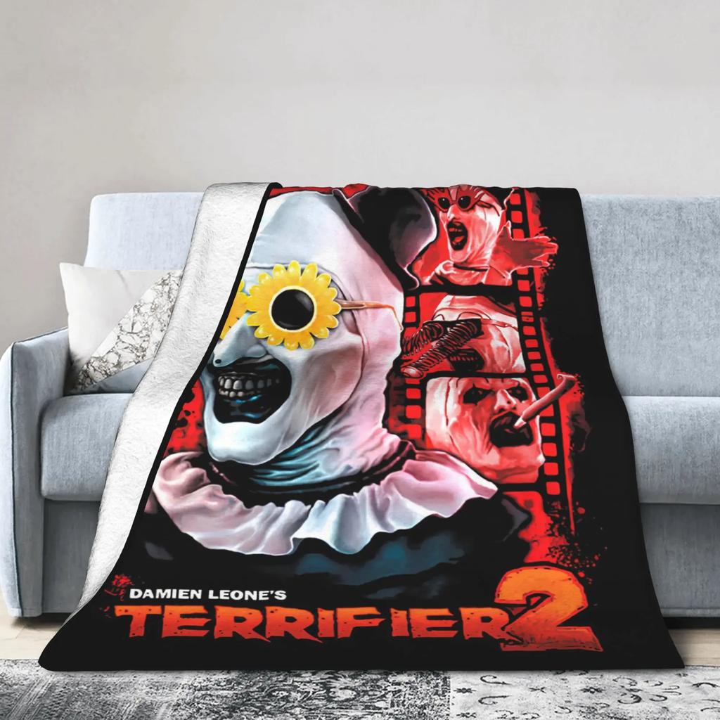 Terrifier Horror Movie Plush Blanket  Soft Warm Flannel Throw for Kids and Adults Perfect for Bed Couch or Sofa