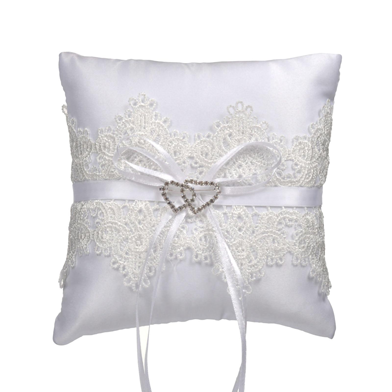 

Rings Pillow Western Wedding Props Bowknot Double Heart Rings Cushion Bridal Wedding Rings Holder Engagement Supplies 1