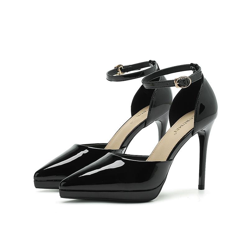 

8-1 Pointed thin heel high heels Baotou hollow high heel sandals waterproof table suede sandals women 40