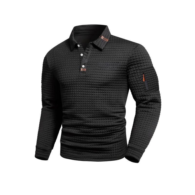 Mens Long Sleeve Polo Shirt Checkered Patchwork Casual Fashion Slim Fit Young Adults