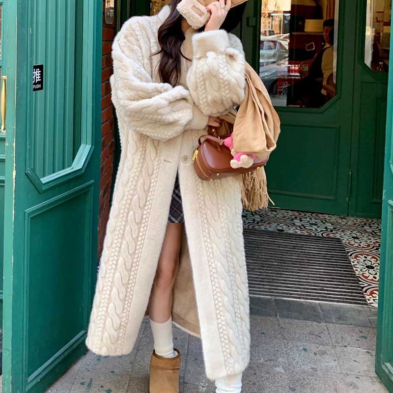Fur Coat Women Faux Mink Velvet Warm Windproof Knee Loose Winter Cardigan Coat