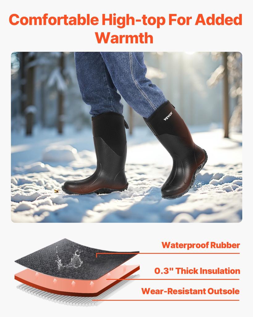 VEVOR Men's Rubber Boots, Protective Footwear, Waterproof Anti Slip Hunting Boots, Gardening Insulated Mud Boots, Protective Footwear