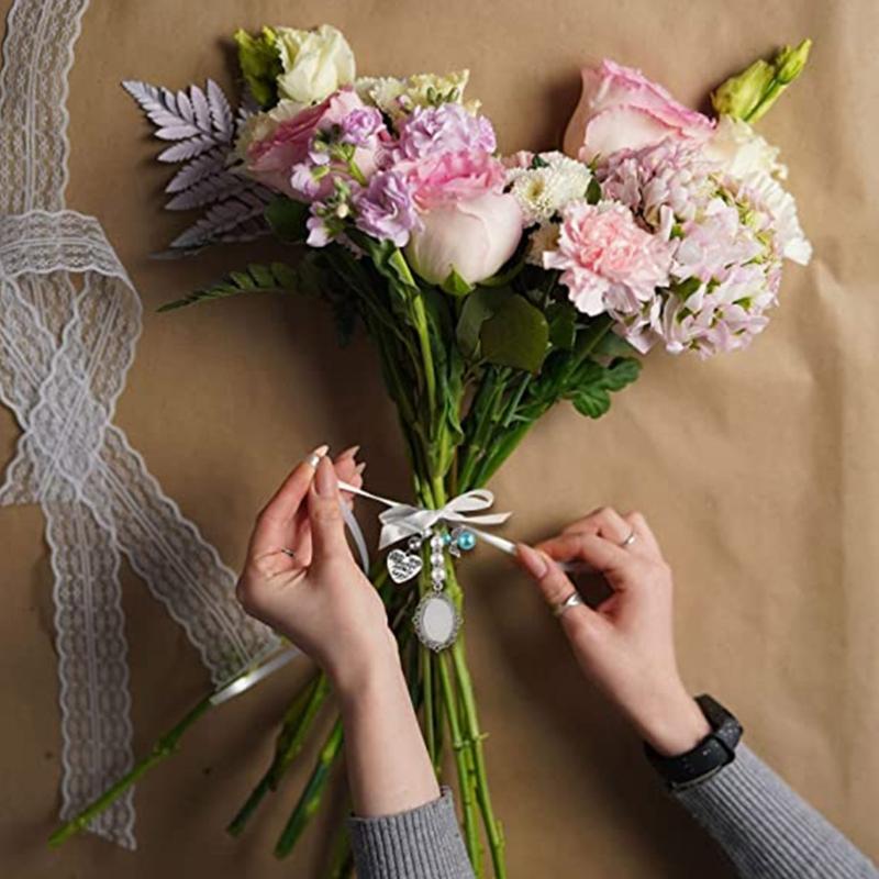 Wedding Bouquet Photo Charm Stylish Bouquet Pendant with Oval Glass Cabochons Heart Rectangle Pendant for Bridal Shower