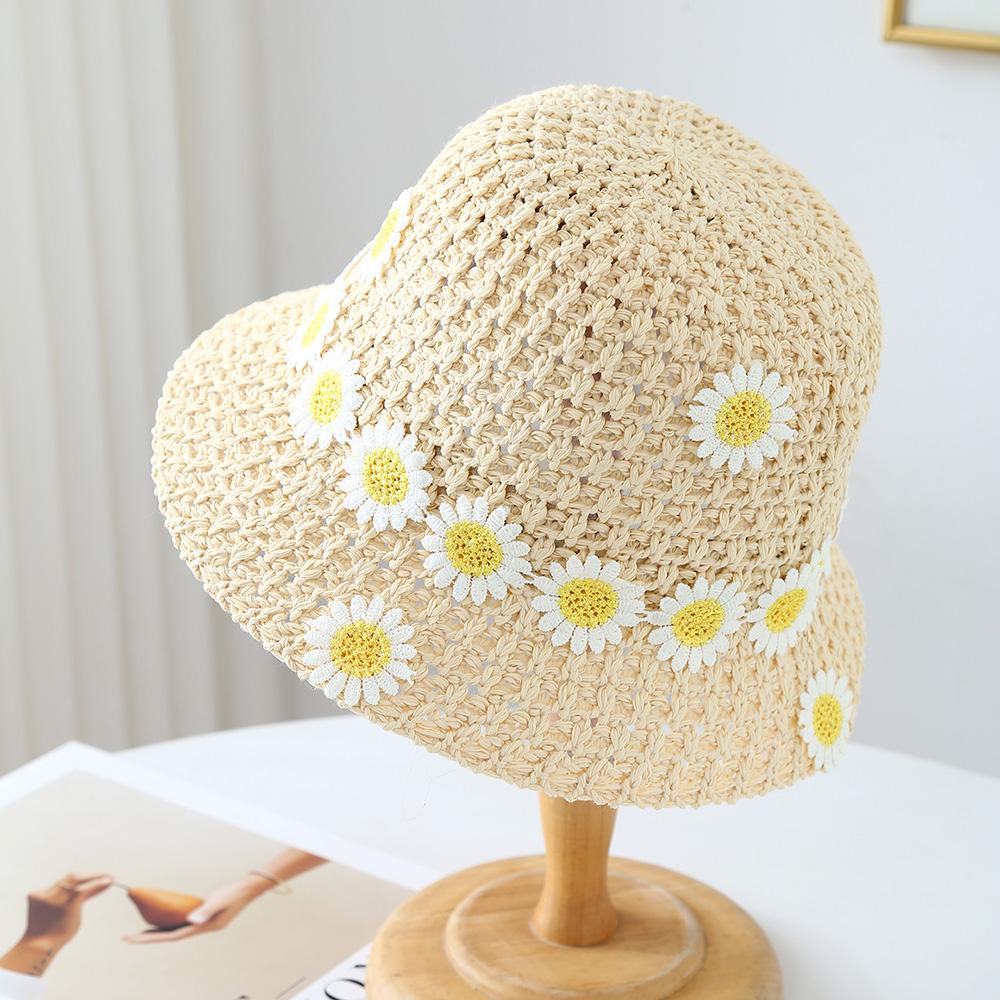 

Flower Summer Straw Hat Women s Sun Hat Breathable Windproof UV Protection Travel Hat Fresh Sweet Style Beach Caps бежевий