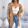 Autumn Winter Women Plaid Knitted Cardigan Sweater with Lantern Sleeve and Strap
