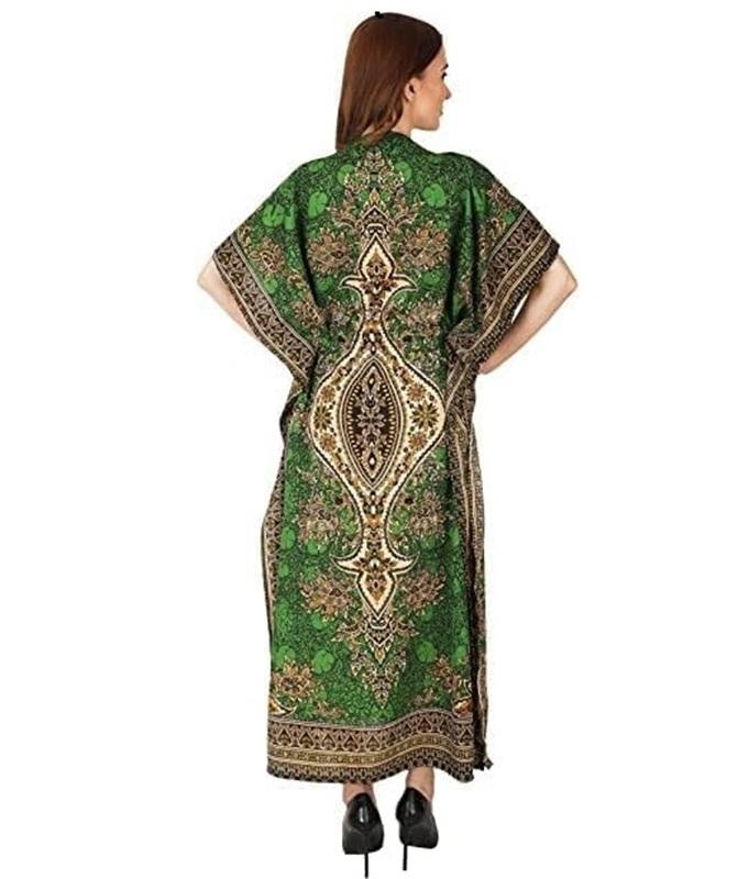 TreegoArt Fashion Women's Polyester Long Kaftan Caftan Printed Adjustable Boho Dress Nightwear Maxi Gown