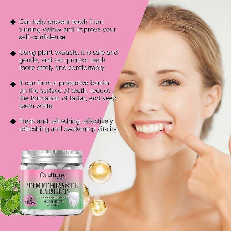 Bubblegum Toothpaste Tablets - Fresh Mint, Enamel Strength, Easy Chew & Brush, 62 Pieces