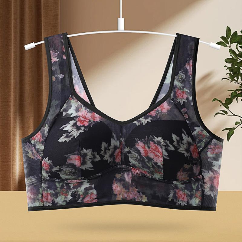 Middle-aged and Elderly Large Size Bra Gathered Comfortable Mesh Back One-piece Fixed Cup Without Steel Ring Underwear
