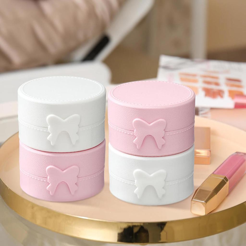 1Pc  Cute  Bow Round Storage Box Kawaii Girls Jewelry Hairpins Dustproof Box Travel Portable Small Sundries Organizer