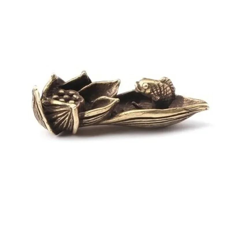 Antike Bronze Lotus Karpfen Schreibtischdekorationen Räuchergefäß Vintage Kupfer Tischornament Heimdekoration Handwerkszubehör