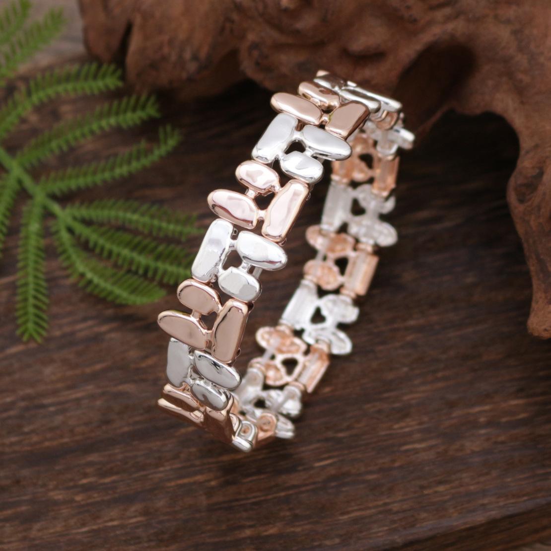 

Полый геометрический линейный эластичный браслет, персонализированный мужской и женский универсальный двухцветный браслет из цинкового сплава