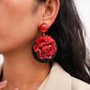 Wood Resin Flower Round Silver Needle Earrings Vintage Stud Earrings