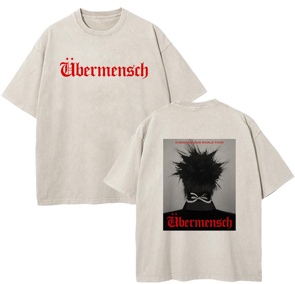 

100% Хлопковая футболка G-Dragon World Tour Футболки Новый Альбом Übermensch Мужская/женская Футболка Оверсайз Топы Минеральной Стирки L