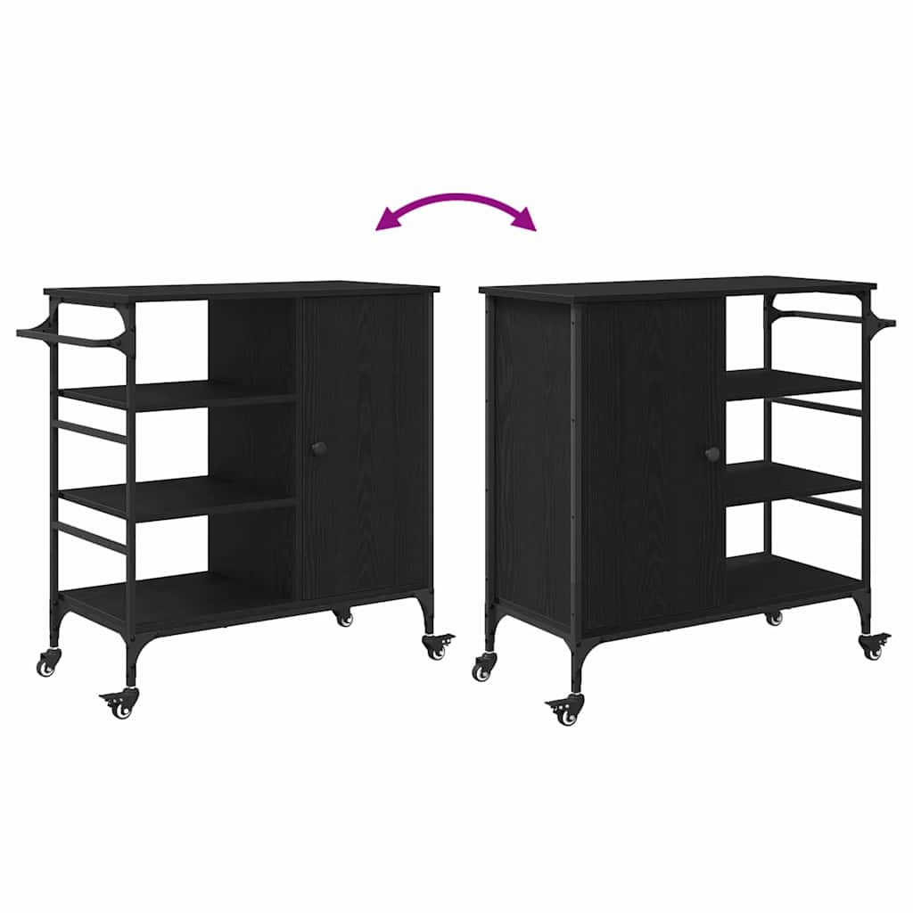 Kitchen Trolley Black Oak Effect 87.5 X 39 X 84.5 Cm