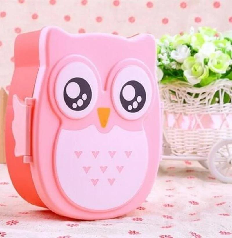 Portable Owl Lunch Box Cartoon Microwave Food-Safe Plastic Food Picnic Container Box for Children Kids School Office Bento Box розовый 1980₽
