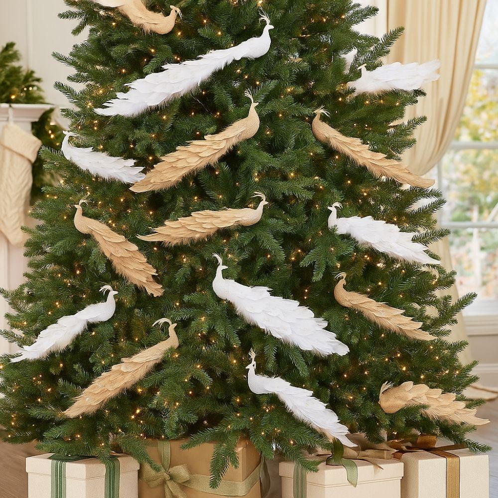 Colorful Christmas Bird Ornaments Glitter Feather Simulation Peacock  Parties Supplies