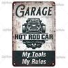 Vintage Auto Garage Metal Sign Vintage Plaque Rules Tin Sign Plate Wall Decor For Bar Club Man Cave Cartoon Art Painting  Poster
