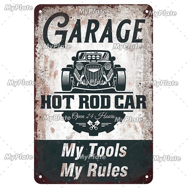 Vintage Auto Garage Metal Sign Vintage Plaque Rules Tin Sign Plate Wall Decor For Bar Club Man Cave Cartoon Art Painting Poster