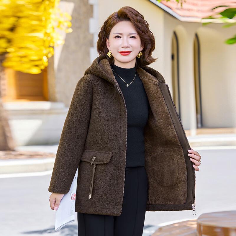 Yalu Mid-Aged Women's Lamb Wool Lined Winter Jacket