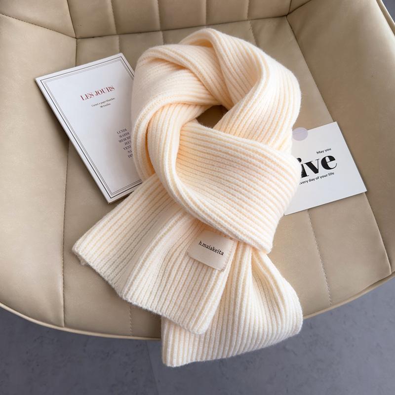 

Male Female Student Child Autumn Winter Short Scarf Knitted Yarn New Year Celebration Pure Wine Red Scarf One Size бежевий