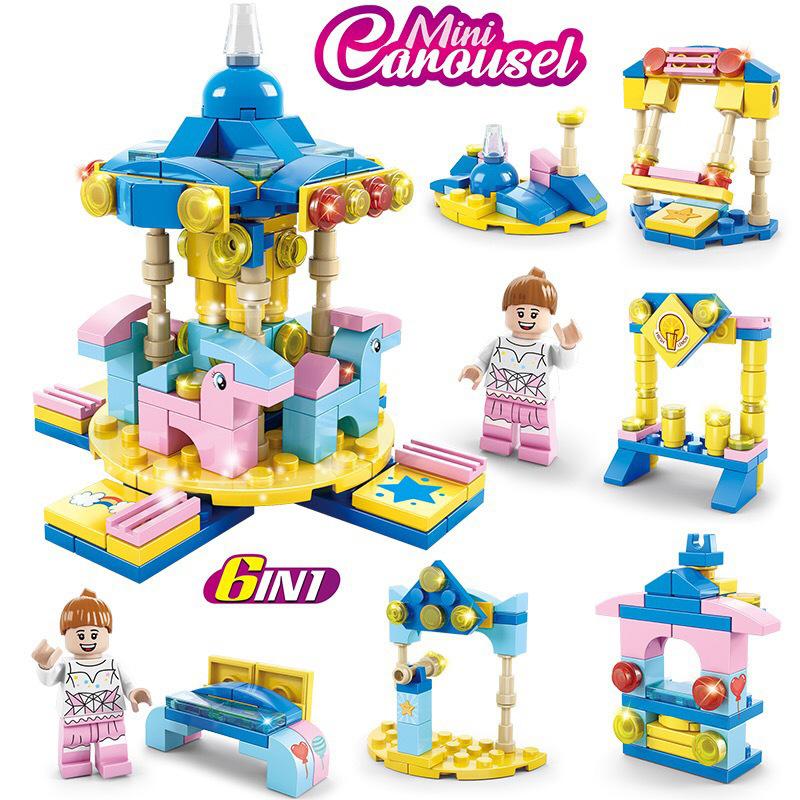 Non-Toxic Sluban 0155 Children Princess Pink Dream Snack Car Model Figure Blocks Educational Construction Building Bricks Toys For Children