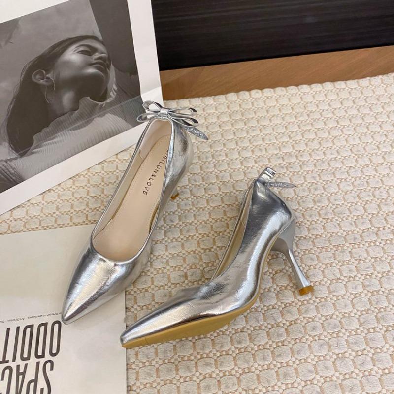 Fashion New Silver Pointed Toe High Heels Women's Stiletto Simple Shallow Mouth Sexy High Heel Single Shoes