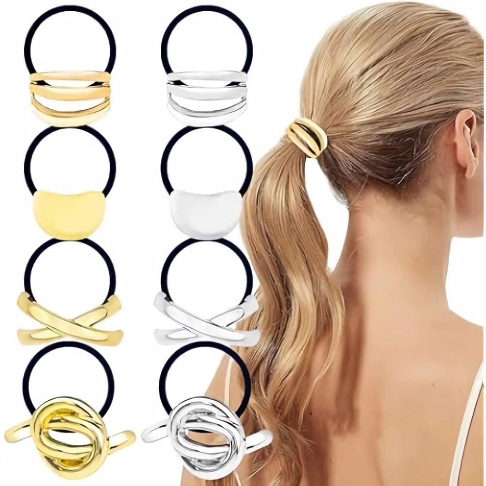 Golden Color Metal Hair Cuff Irregular Shape Hair Rope Classic Elastic Hair Band  Girls
