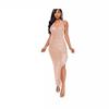 Women's Halter Neck Deep V Halter Dress Design Sense Spice Girl Oblique Slit Fringe Dress