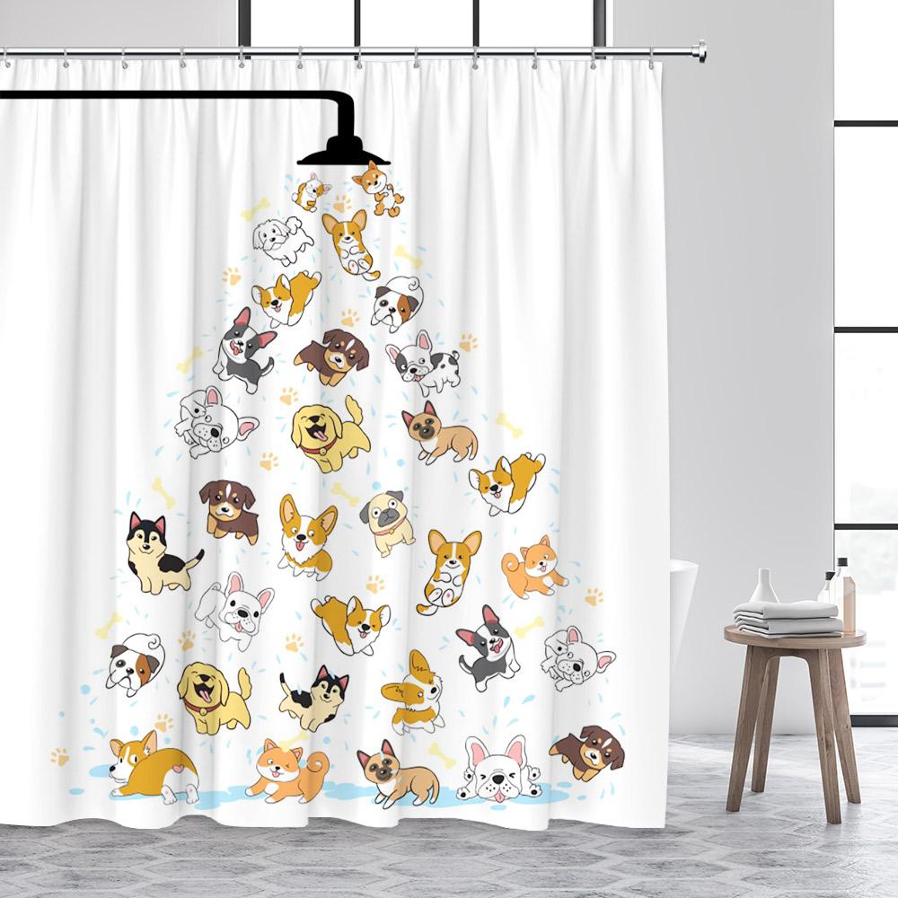 Cartoon Animals Kids Shower Curtains Cute Dogs Pet Ocean Fish Sea Turtle Whale Octopus Child Bathroom Curtain Decor With Hooks