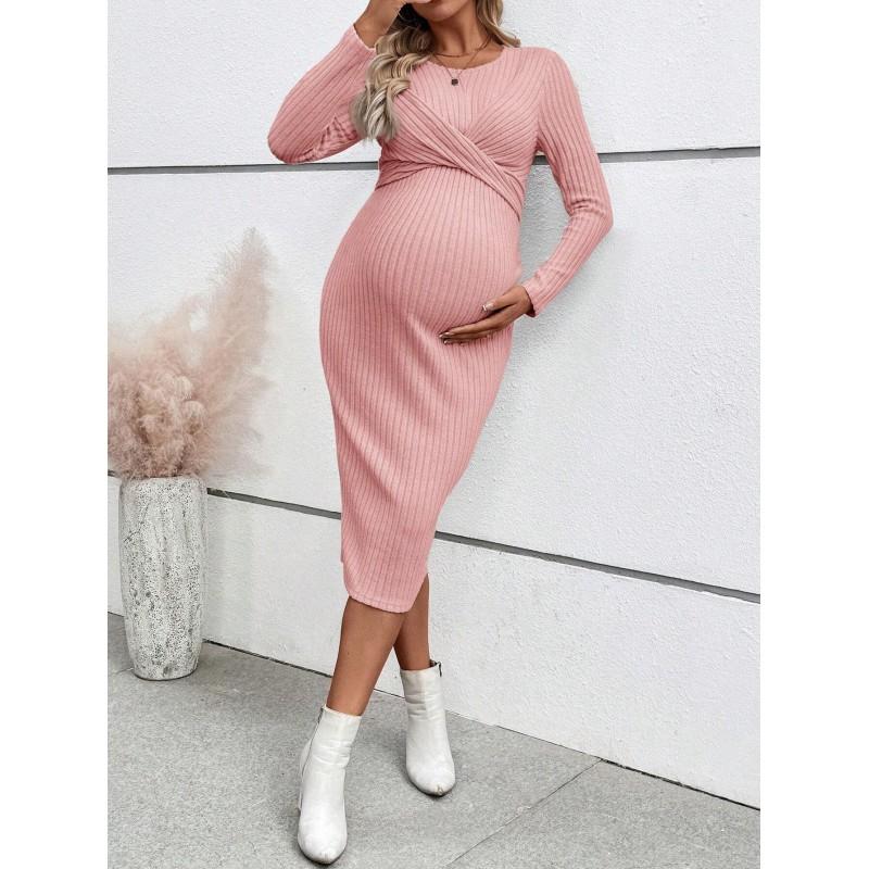 Maternity Long Sleeve Wrap Knot Dress
