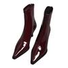 Spitze kurze Stiefel für Herbst Winter hohe Absätze elastisches Lackleder Mode vielseitig dünner Absatz Stiefeletten dünne Stiefel
