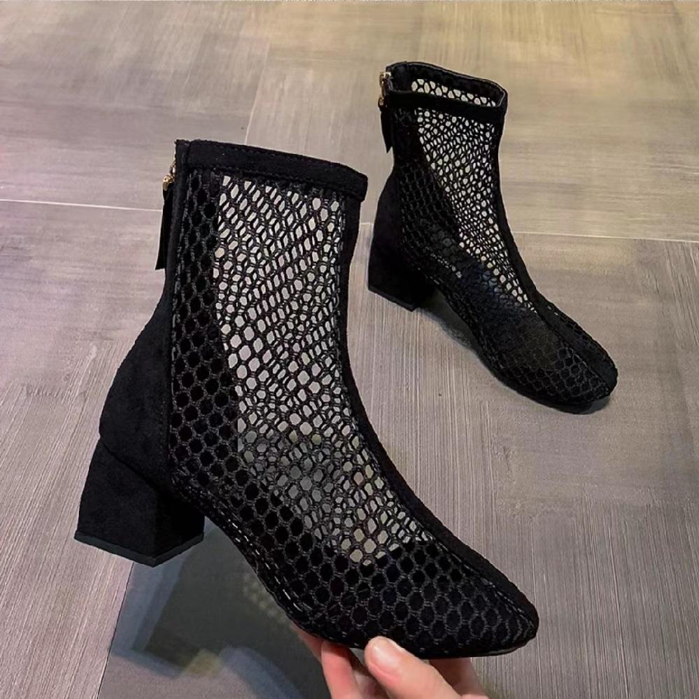 

Женские сандалии, летние черные туфли, ботильоны, сетчатые, с вырезами, элегантные, на среднем каблуке, босиком, элегантные вечерние платья для женщин 2024 года 36 чёрный