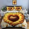 Heart-Shaped Sunflower With Golden Petals Print Soft Comfortable Duvet Cover Bedding Set Included 1*Duvet Cover  2*Pillowcases